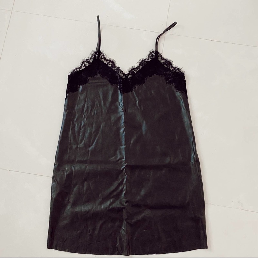 Zara Faux Leather Black Lace Detail Dress - Picture 4 of 6
